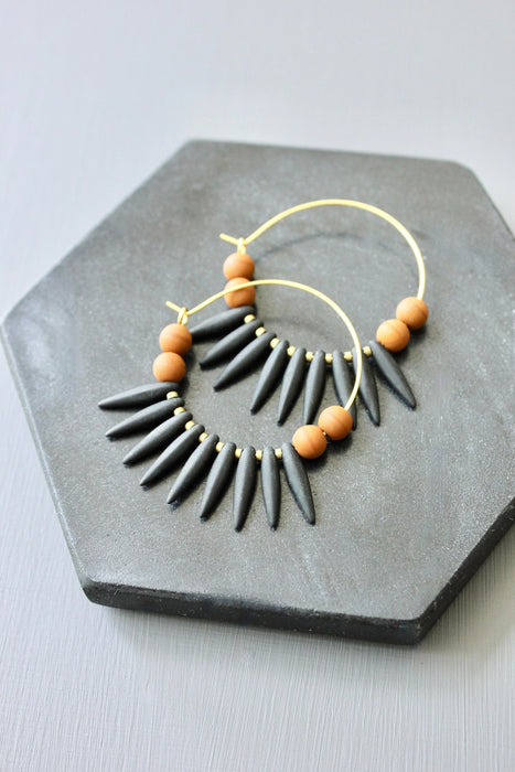 Black and Caramel Glass Gold Plated Earrings