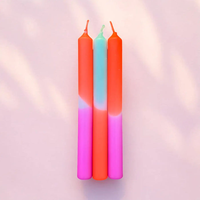 Dip Dye Neon Candles Set of 3 Apple Crisp
