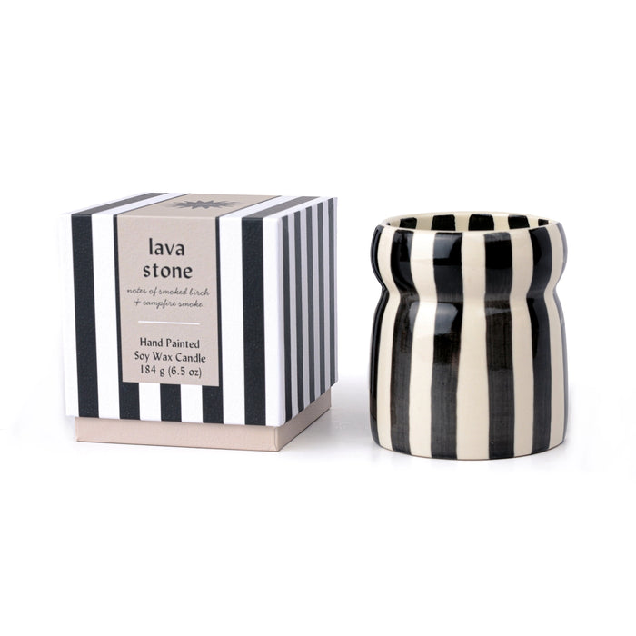 Paddywax Cabana Black Striped Ceramic Candle - Lava Stone