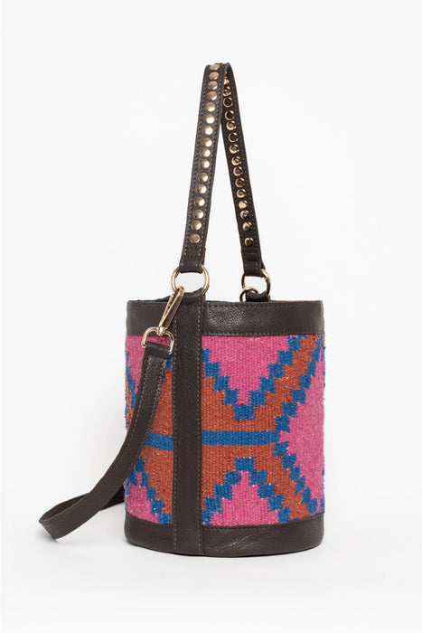 Leather and Fabric Bucket Bag Fuschia