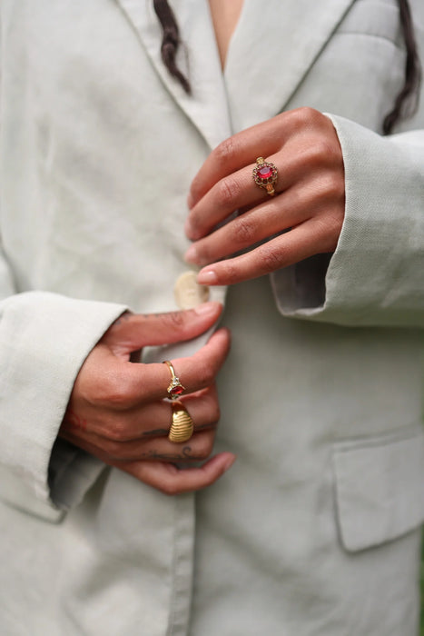 Round Halo Ring Aqua Pink