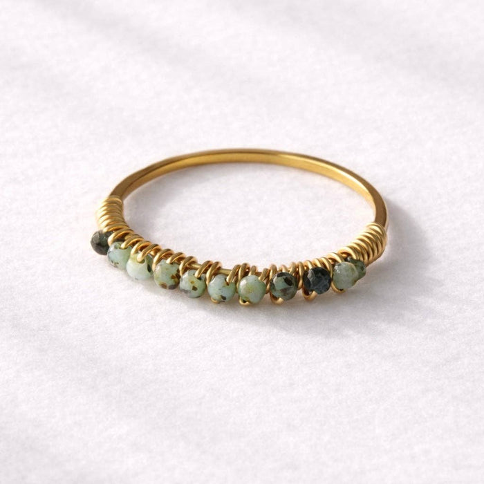 African Turquoise Wire Wrapped Stack Ring