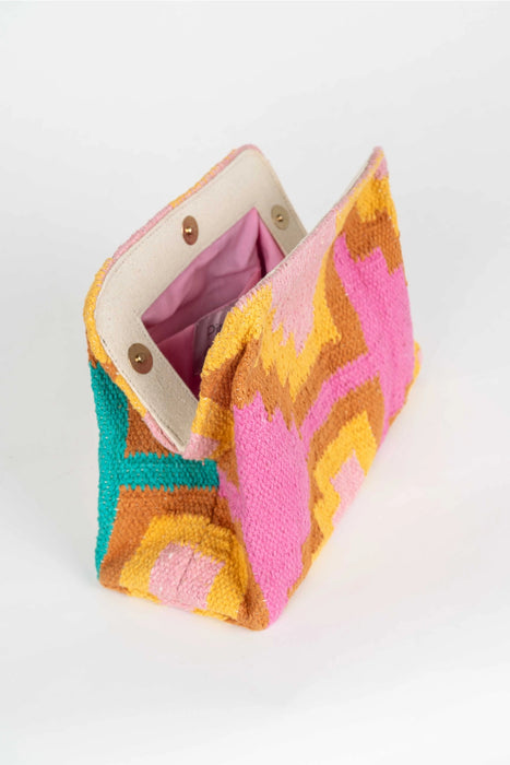 Yucatan Aqua Pink Clutch Bag with Chain Handle