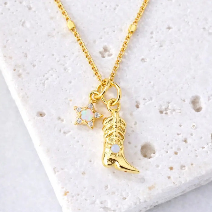Mini Opal Cowboy Boot Gold Plated Necklace