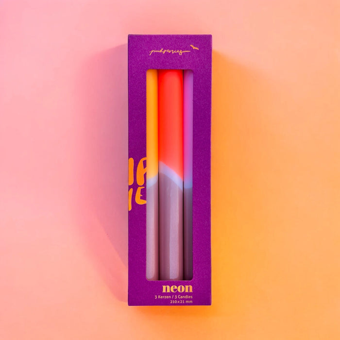 Dip Dye Neon Candles Set of 3 Strawberry Fields