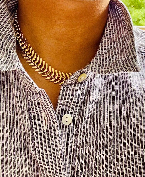 Gold Plated Fishbone Necklace
