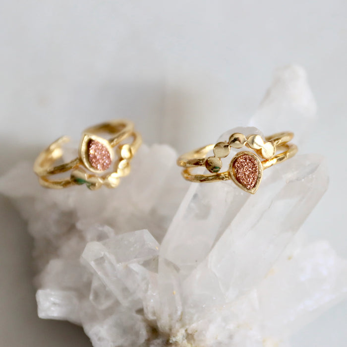 Druzy Teardrop Gold Plated Ring