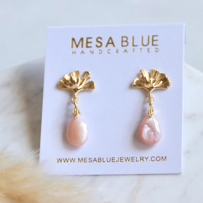Pink Mother of Pearl Ginko Earrings