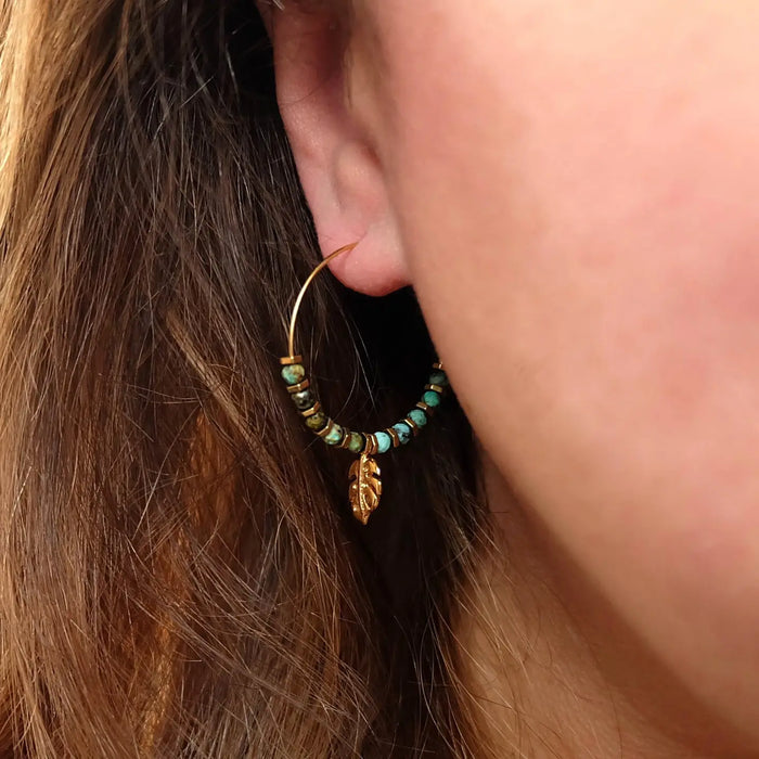 Monstera Leaf Beaded Earrings