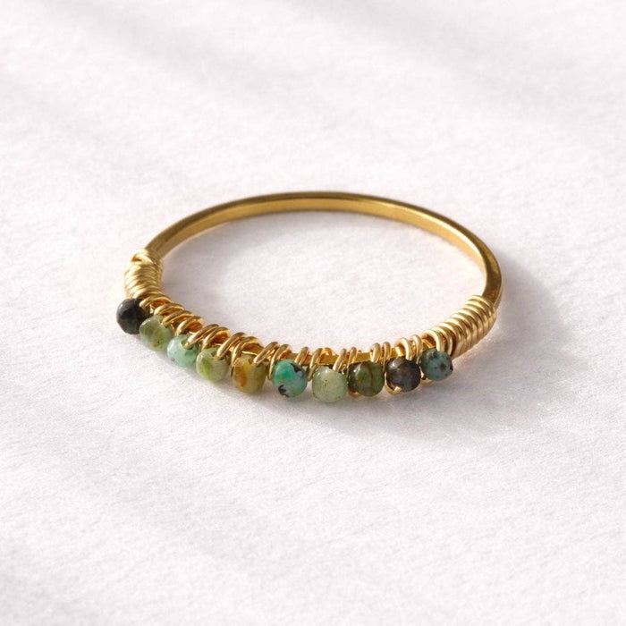 African Turquoise Wire Wrapped Stack Ring