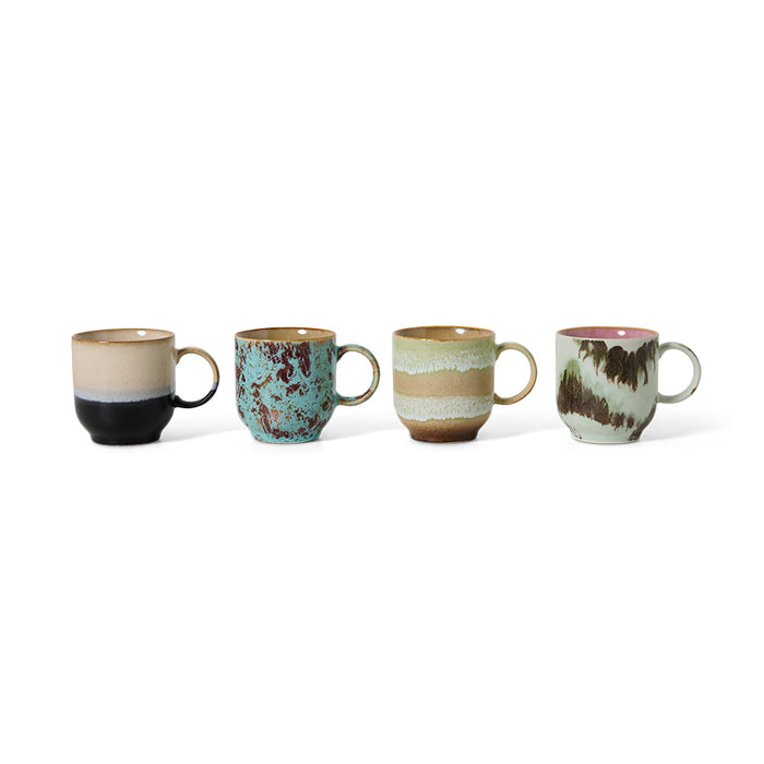 HKliving 70s Ceramics - Ceramic Set of 4 Cafe Mugs
