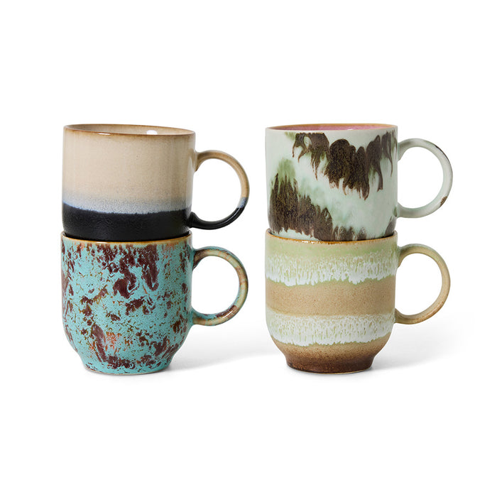 HKliving 70s Ceramics - Ceramic Set of 4 Cafe Mugs