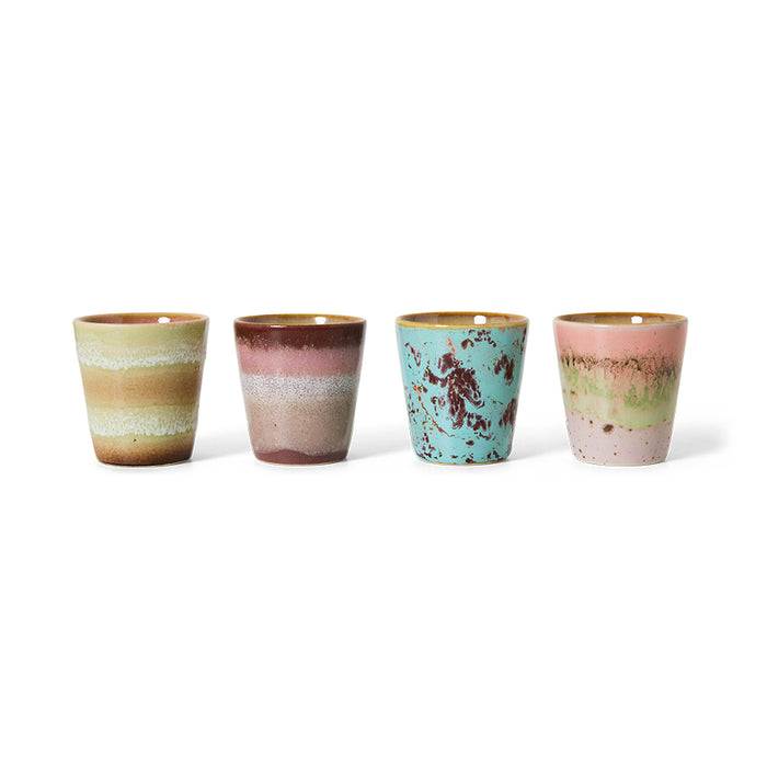HKliving 70s Ceramics - Ceramic Set of 4 Ristretto Mugs Futurism