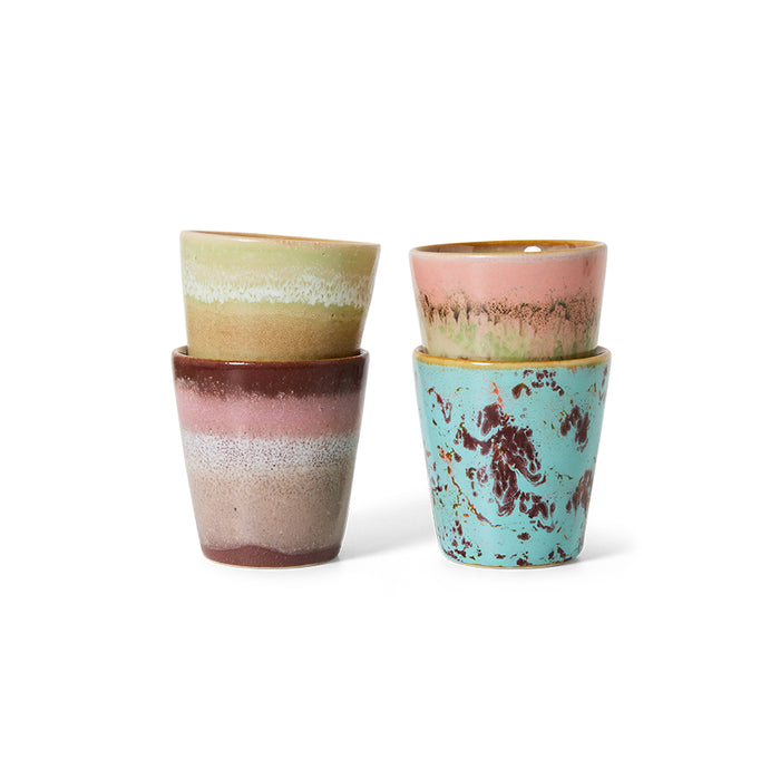 HKliving 70s Ceramics - Ceramic Set of 4 Ristretto Mugs Futurism