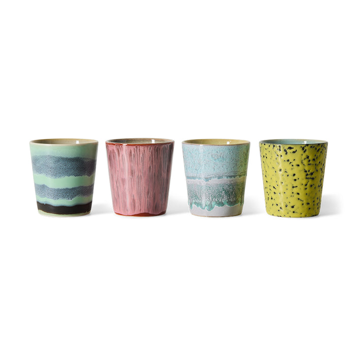 HKliving 70s Ceramics - Ceramic Set of 4 Coffee Mugs Artistic