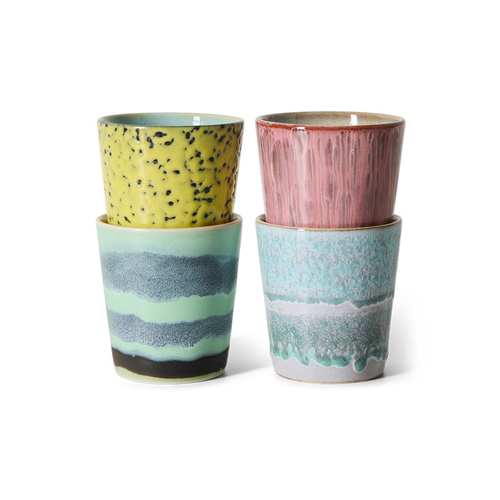 HKliving 70s Ceramics - Ceramic Set of 4 Coffee Mugs Artistic