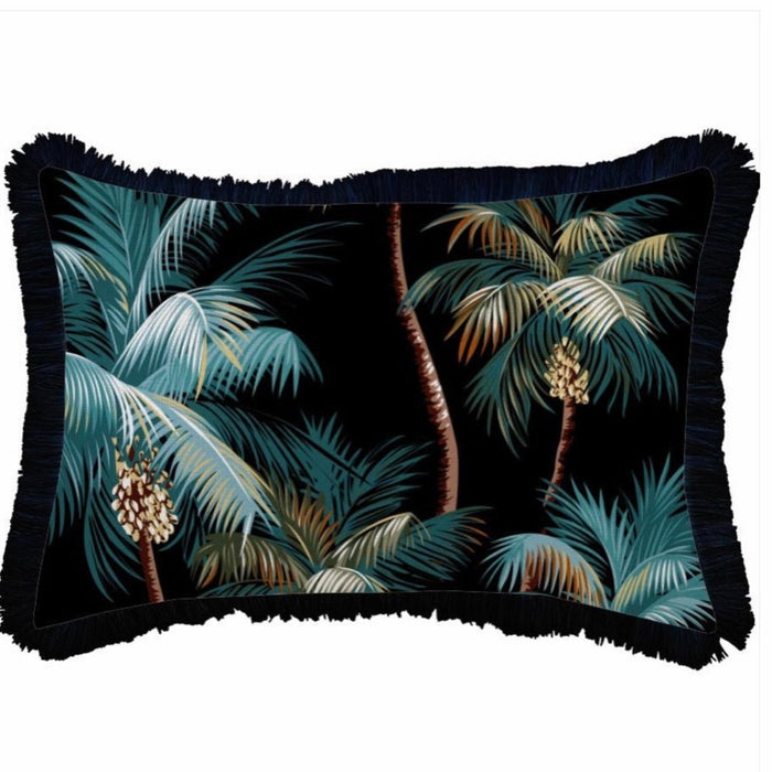 Black Fringe Palmtree Indoor Outdoor Cushion